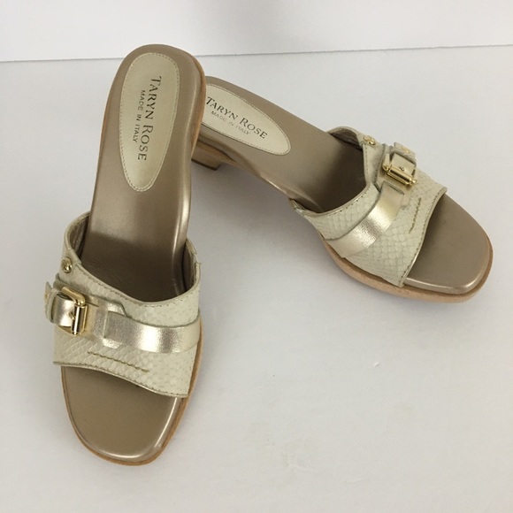 Taryn Rose Shoes - TARYN ROSE Gold Cream Leather Slides